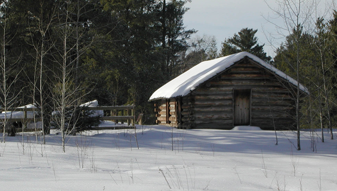Wegmann Cabin replica in the winter